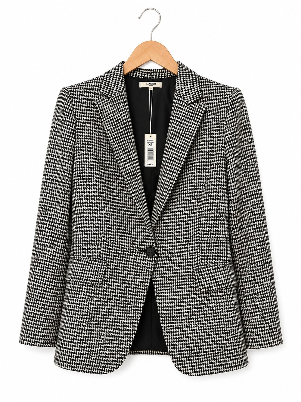 Max Studio Houndstooth Oversized Blazer NWT Black White Tailored Jacket XS